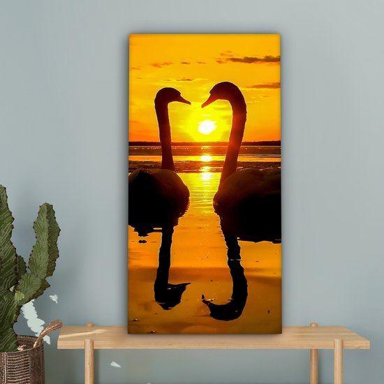 OneMillionCanvasses - Toile - Tableau - Cygne - Coucher de soleil - Water - Vogel - Toile - 40x80 cm - Décoration murale - Intérieur