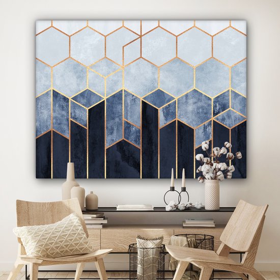 Toile Peinture Hexagone - Gold - Luxe - Motifs - 160x120 cm - Décoration murale XXL