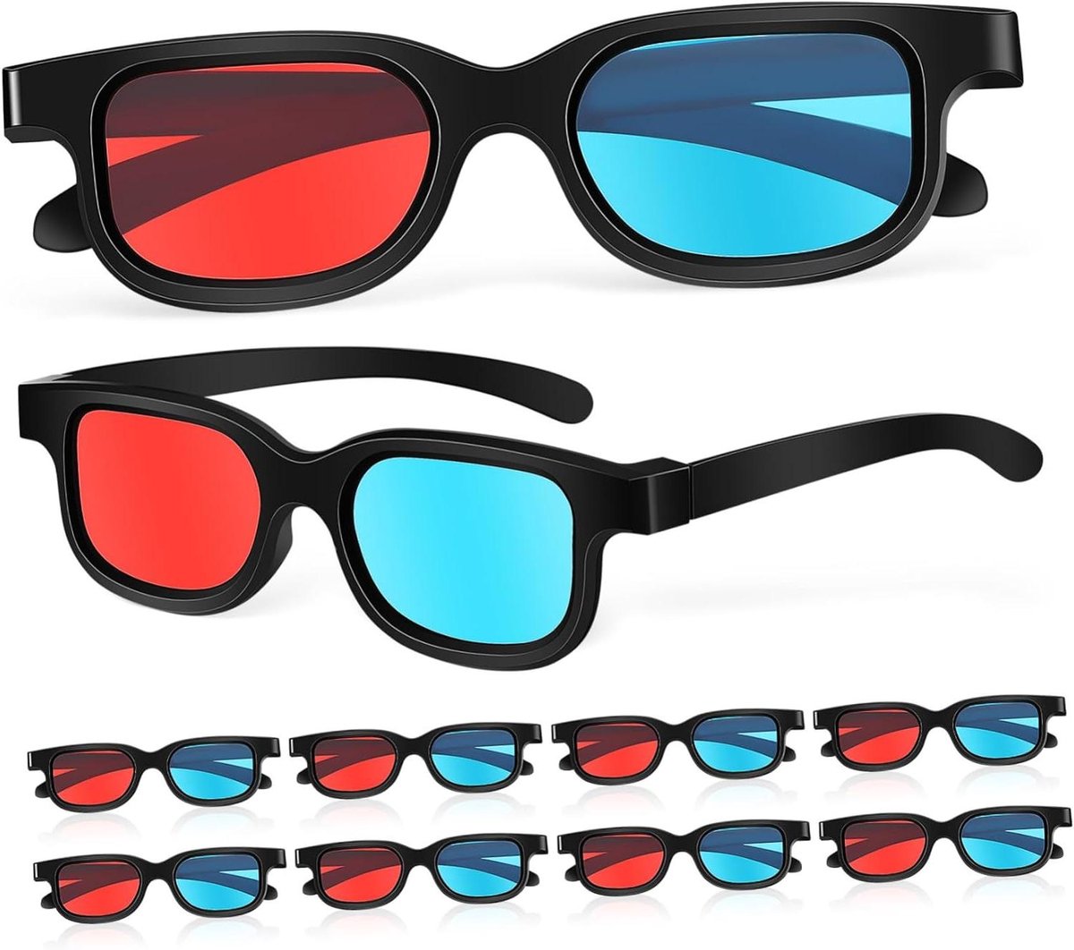 JHubers Goods - Set van 10 rode anaglyph 3D-brillen voor bioscoop, films en games