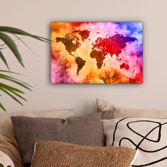 Wereldkaart aux couleurs chaudes de la peinture sur fond avec motif texturé 30x20 cm