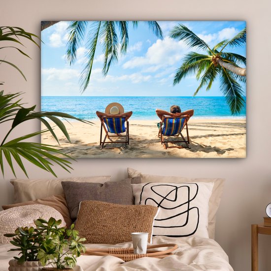 Tableau sur Toile Plage - Été - Palmiers - 120x80 cm - Décoration murale