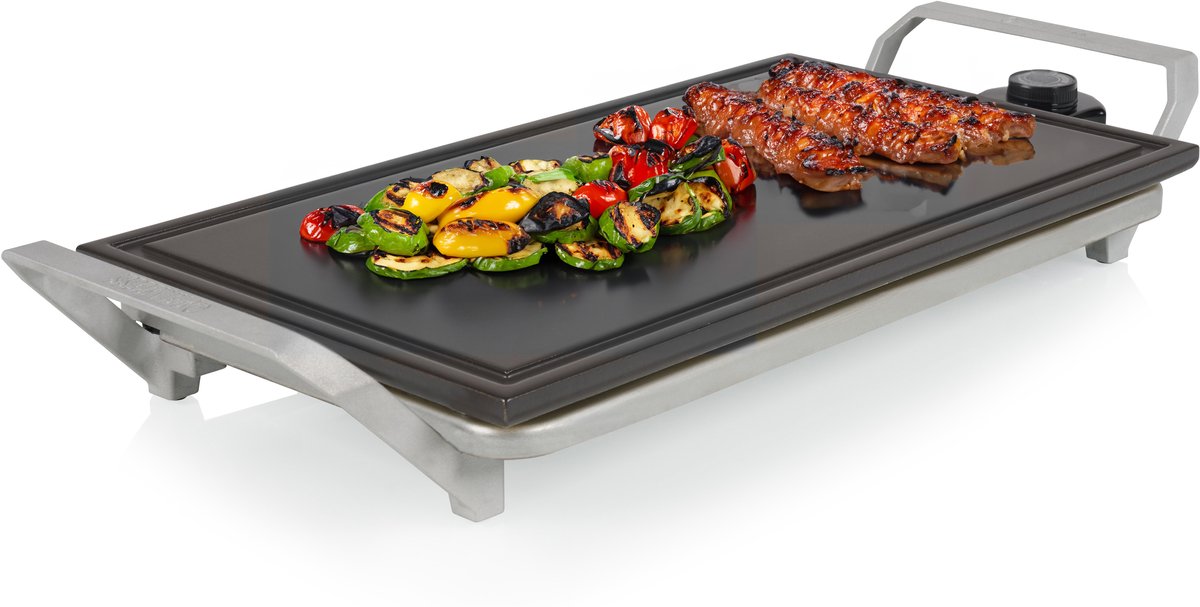 Princess 103150 Table Chef Premium Stone - Grillplaat - Bakplaat - PFAS-vrij - 46x26cm - Gourmet - 4 tot 6 personen - 1500W - Extra lang snoer