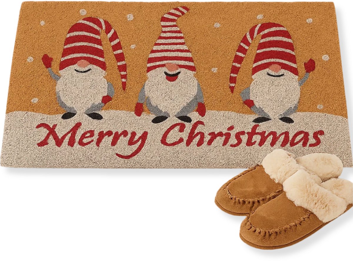 Lomera Kerst Deurmat - Kokos Deurmat - Rechthoekige Deurmat - Decoratieve Deurmat - Kerstdecoratie - Functionele Deur Mat