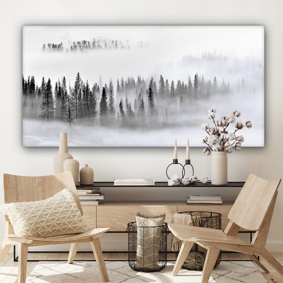Peinture sur toile - Arbres - Brume - Forêt - Nature - Canvasdoek - 160 x 80 cm - Photo sur toile - Peinture de nature