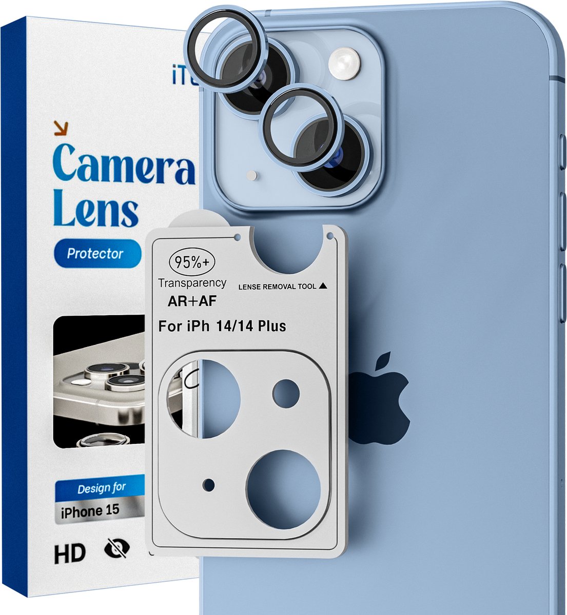 Camera Lens Screen Protector - Geschikt voor iPhone 14 / 14 Plus - 9H Bescherming - Blauw