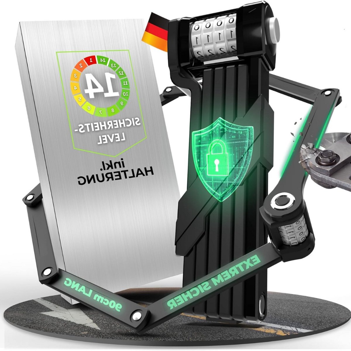 Lexium Vouwslot - Slot voor Electrische Fietsen en Fatbike - Fietsslot - Voor elk type Fiets - Met Houder