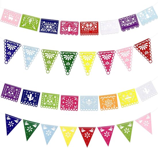 Allecto plus - Mexicaanse feestdecoraties voor Verjaardag en Baby Shower - Papel Picado Banner en Dia De Los Muertos slinger - Kleurrijk en feestelijk - Geschikt voor Binnen en Buiten ~ 95 characters