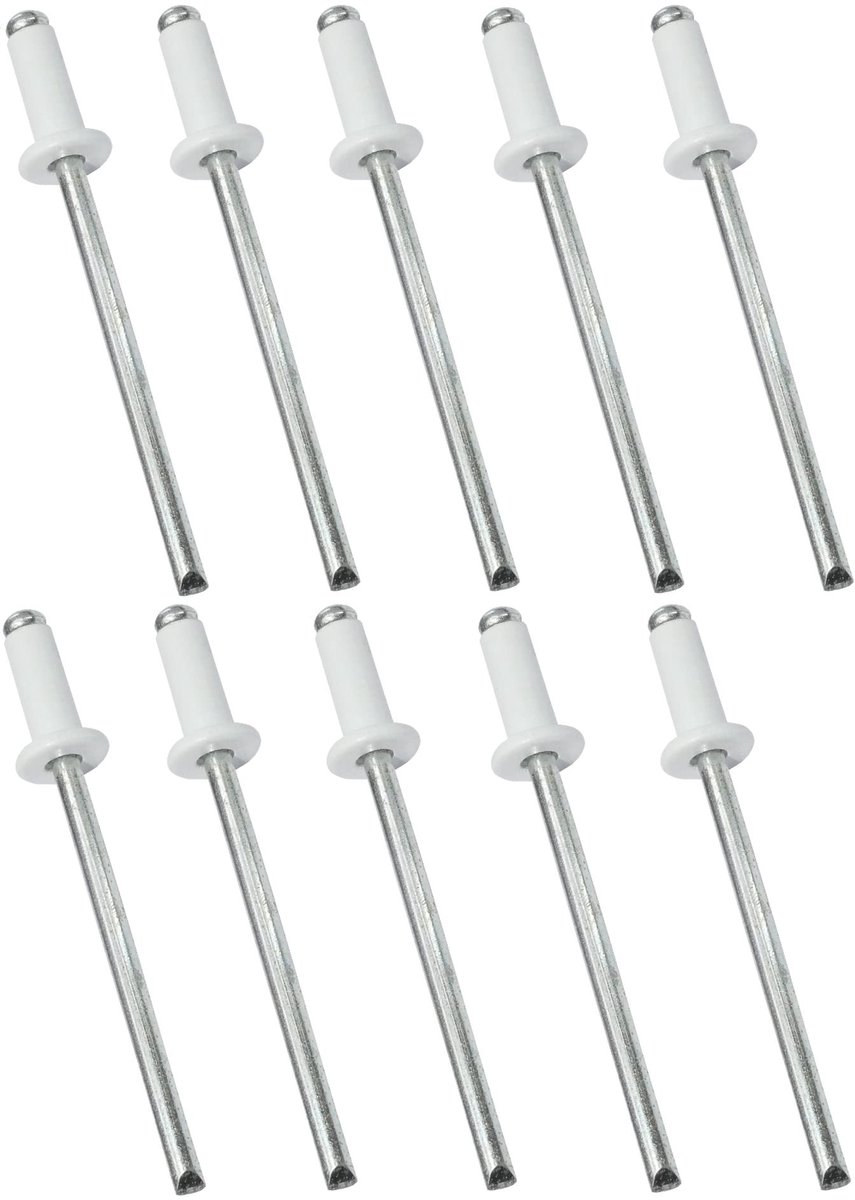 C48083 - Set van 10 standaard popnagels Ã˜4x10mm - pure witte kleur RAL 9010 - DIN 7337