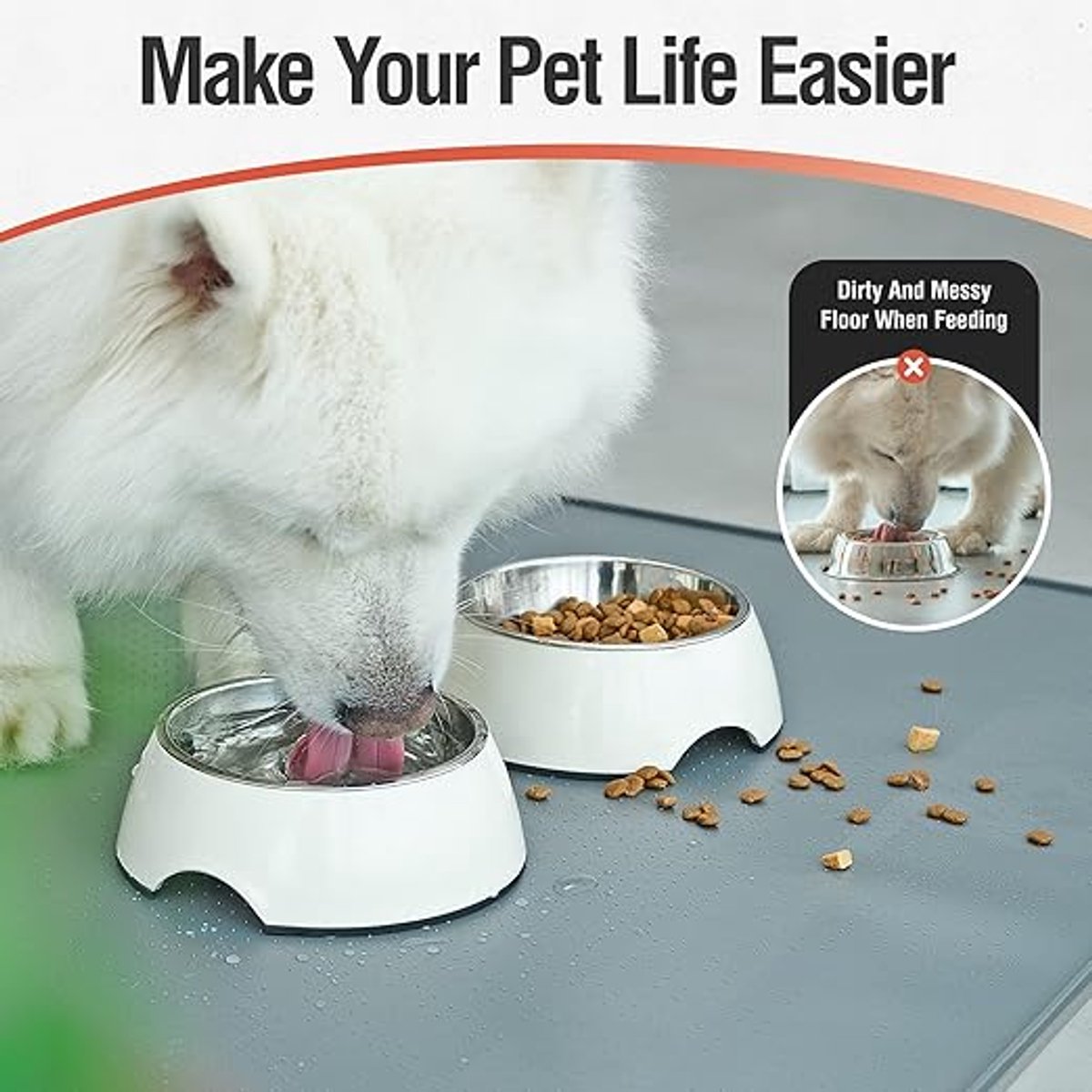 Voermat voor honden/katten, mat van siliconenrubber, antislip ontwerp, verhoogde rand om lekken van water of levensmiddelen te voorkomen, vaatwasmachinebestendig, gemakkelijk te reinigen