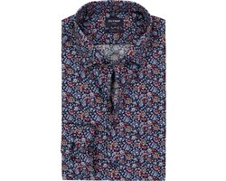 OLYMP Luxor modern fit overhemd - mouwlengte 7 - popeline - marine blauw dessin - Strijkvrij - Boordmaat: 38