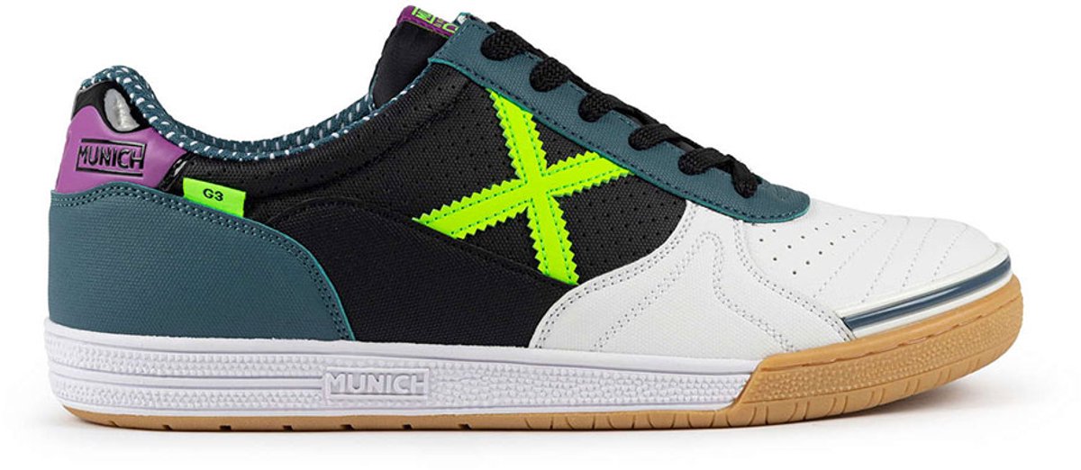 Munich G-3 434 zaalvoetbalschoenen in veelkleurig ontwerp, met geperforeerd synthetisch materiaal en nylon, maat EU 43.