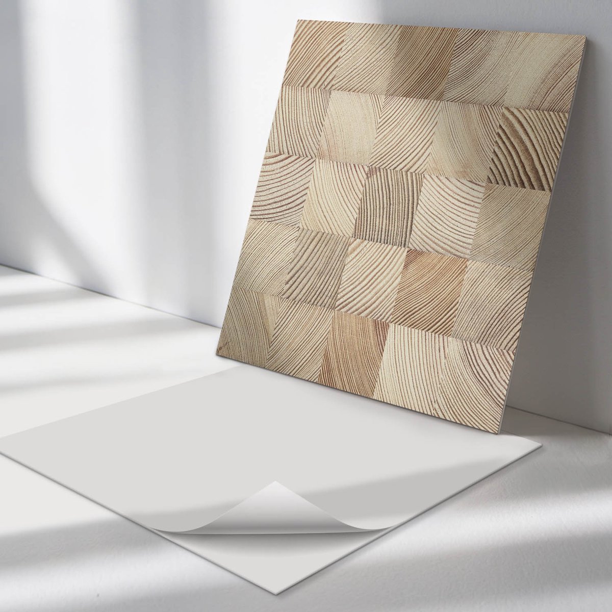 Wallfluent Vinyl Tegels - Houten Plankpatroon Vinyl Vloer Tegels - 20 cm x 20 cm - Beige PVC Tegels - Verpakking van 20 stuks - Vierkant PVC Tegels - Texturen Plaktegels - Zelfklevende Vinyl Tegels - Plaktegels Keuken en Badkamer