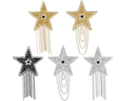 Thelau - - Set van 5 Ster Opstrijkbare Patches met Sprankelende Strass en Kwastje - DIY Kleding Reparatie en Decoratie met Glanzende Ster Applicaties - Voor Kleding, Jurk, Hoed, Tas, Jas - 75+ Karakters.