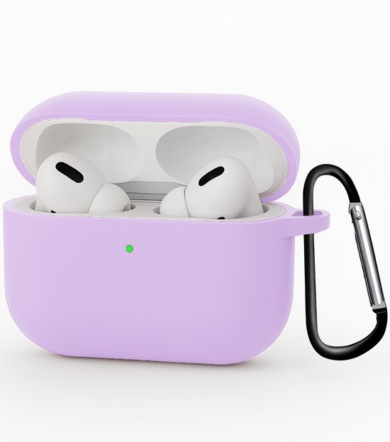 Hoesje - Geschikt voor Apple Airpods Pro 3 - met Clip - Siliconen Hoes - Silicone Case Cover - Lila