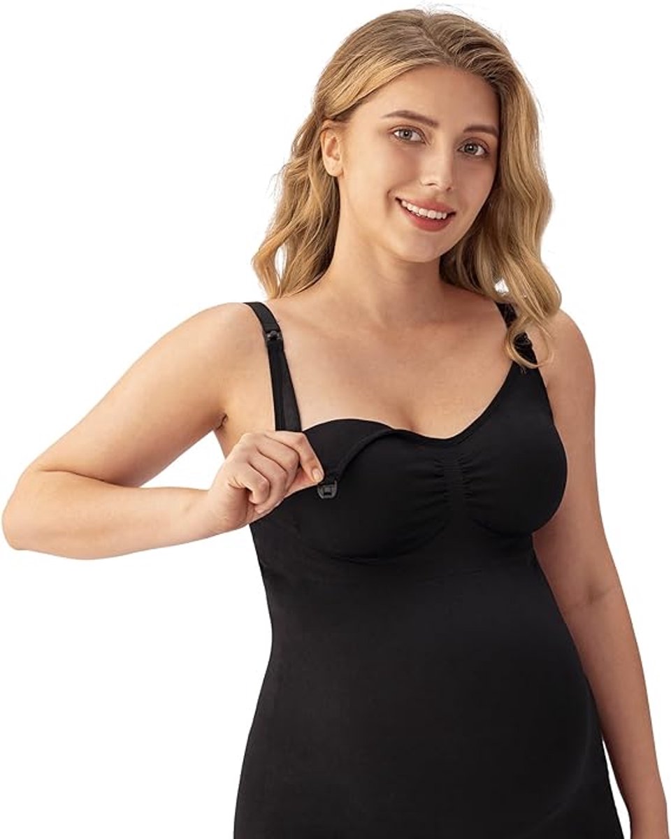 De Millennials duurzame voedingshemd met shapewear - Maat M- Zwart - ondergoed -pas geboren baby - comfortabeler - Baby - borstvoedingkleding - voeding - BH - Naadloze Voedingstop Seamless - handig - geboortevoorbereiding