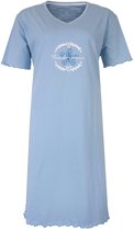 Tenderness Dames Nachthemd - Katoen - Nachtkleding - Licht Blauw - Maat 3XL