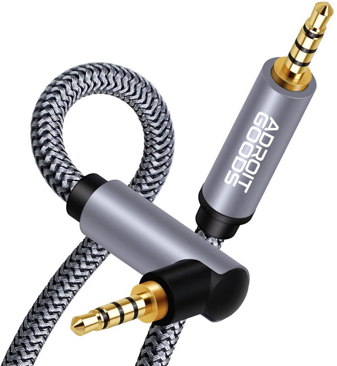 AdroitGoods AUX Kabel 3.5mm – TRRS Audio Kabel – 4-Pole Hi-Fi – Verguld – Male to Male – 90° Hoekstekker – 1 Meter