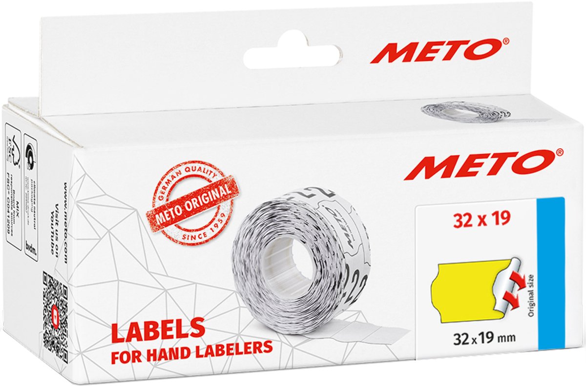METO etiketten voor prijstang, 32 x 19 mm, fluor geel