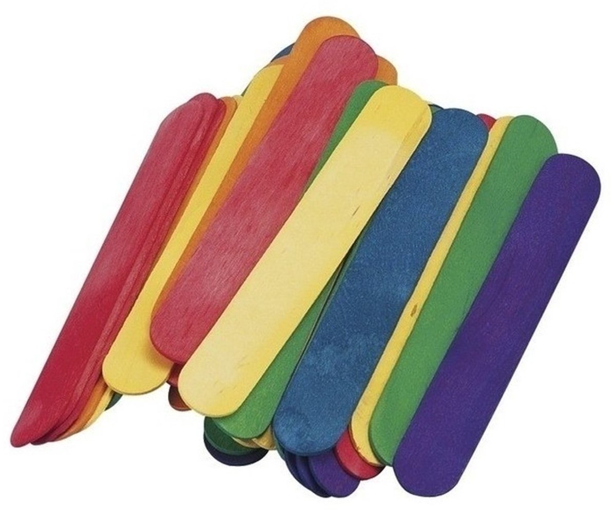 108 gekleurde ijsstokjes knutselhoutjes 15 x 2 cm - knutselstokjes