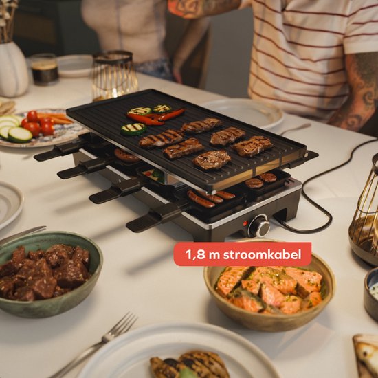 KitchenBrothers Gourmetstel - 1500W - Gourmetplaat 8 Personen - BPA-vrij - Set met Pannetjes en Spatels - 46,5 x 23 cm - Zwart — afbeelding 5