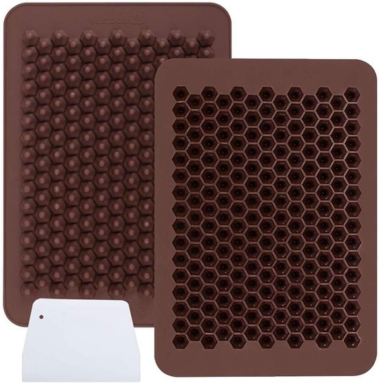 Thelau - Siliconen Chocolate Chips Mould voor Ganache en Cake Decoratie - 201 Holtes - 2 Stuks - Mini Snoep Mallen met Schraper - Niet-Zuivel en Biologische Chocolade
