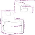 Afmetingen van de bruine massagefauteuil in centimeters en inches.