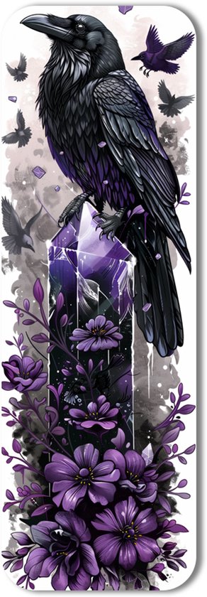 Gothic boekenlegger Bladwijzer – met raaf en kristallen – paars design – gelamineerd – ca. 15x4 cm – cadeau voor fantasy lezers