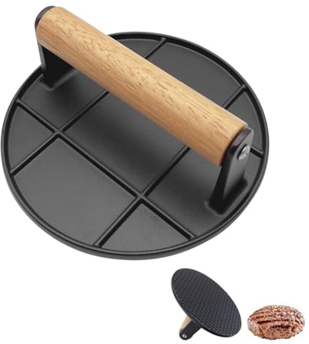 Ronde Hamburgerpers met Hittebestendig Houten Handvat - 16cm