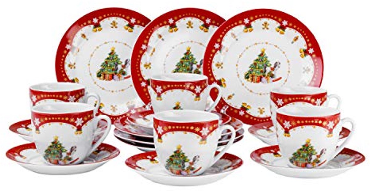 18-delig koffieservies rood/wit met Weihnachtszauber decoratie