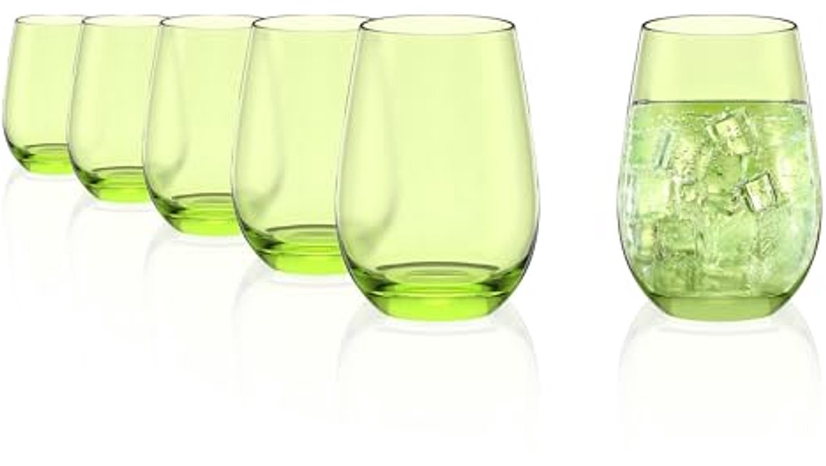 Set van 6 Waterglazen voor Kinderen - Vaatwasserbestendig en Breukvast - Duurzaam Glaswerk in Groen