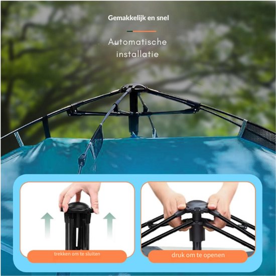 Automatische Pop-Up Kampeertent – 2/3/4/6 Persoons Waterdichte Draagtbare Koepeltent – Anti-UV Strandtent En Snelle Opzet Tent Voor Camping, Vissen En Outdoor Activiteiten — afbeelding 3