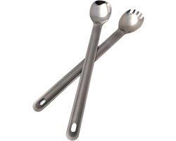 Titanium 2 Pieces Camping Cutlery - 2-in-1 Long Spoon - Spork - Ultralight Coffee Spoon - Dessert Spoon - Fork - Travel Cutlery - Outdoor Bestek