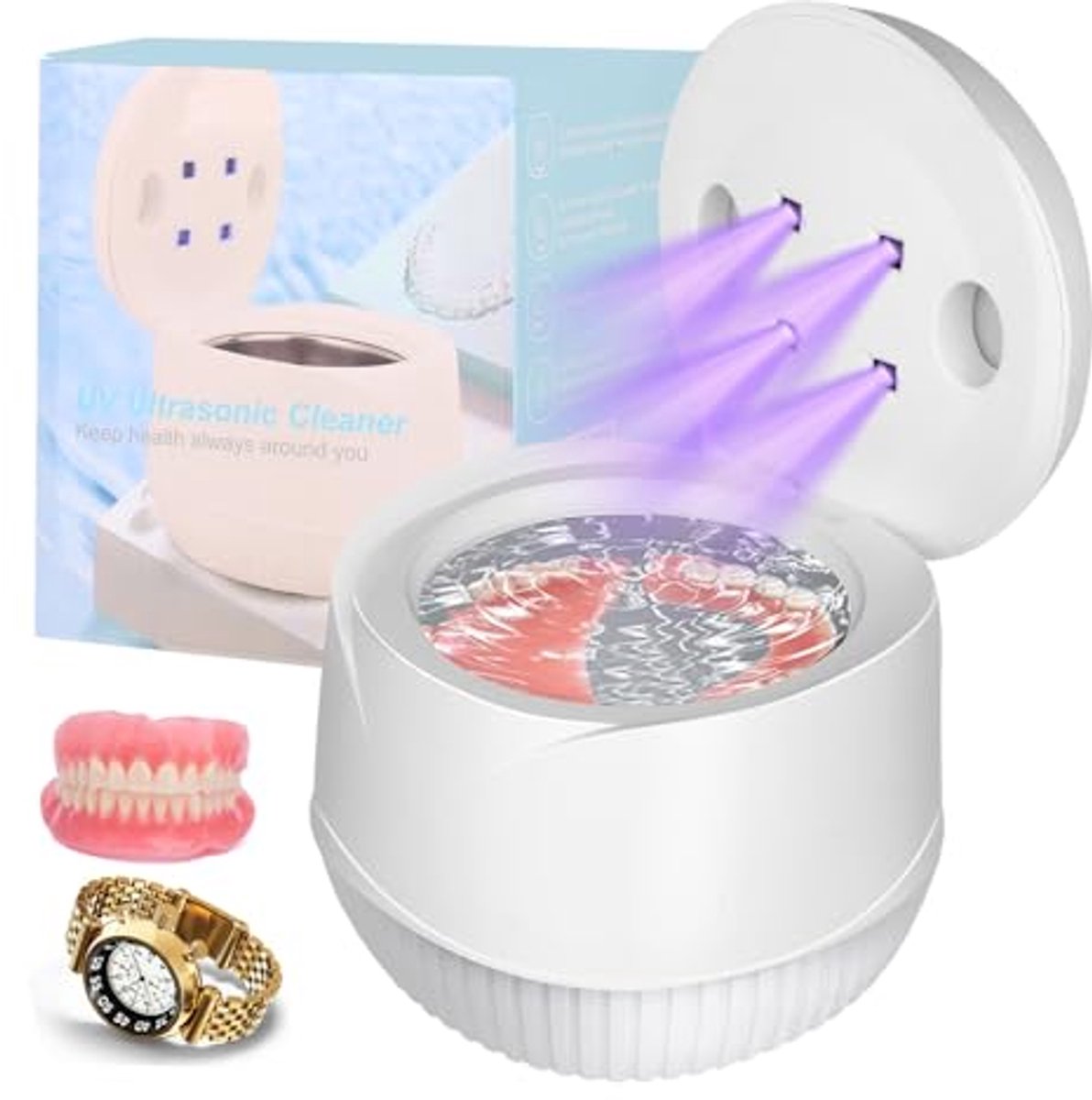 Ultrasone UV reiniger voor kunstgebitten, beugels, retainers en tandenborstels