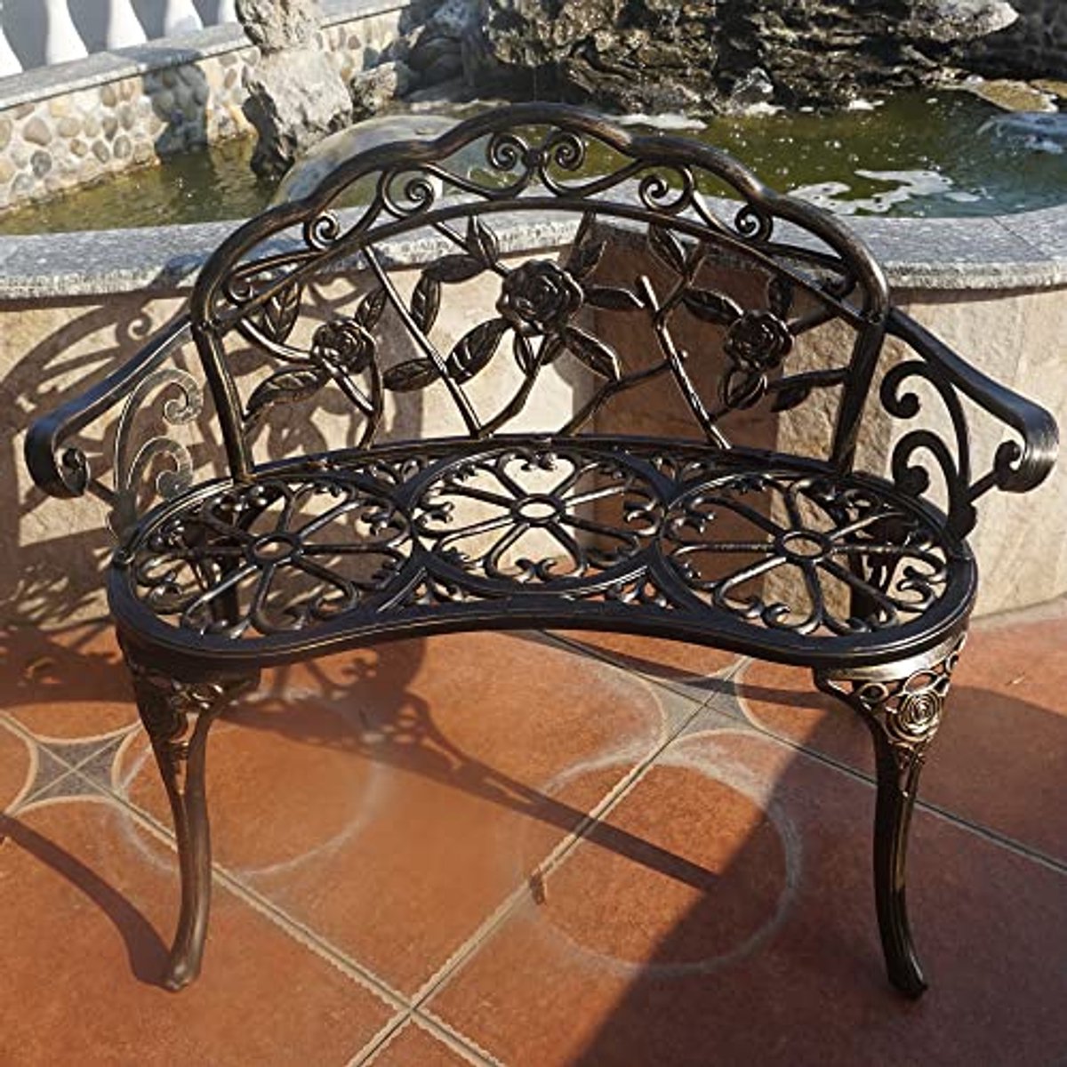 Stijlvolle tuinbank van aluminium met elegant rozendesign - Perfect voor elke buitenruimte
