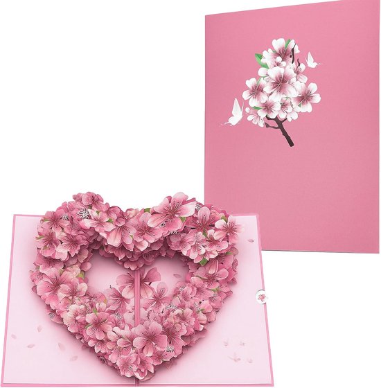3D pop-up kaartbonte bloemenboeket met hartbloesem - bruiloftskaart, uitnodiging, bedankkaart en verjaardagskaart met kleurrijk bloemenmotief als uitnodigingskaart, cadeau voor verjaardag, bruiloft