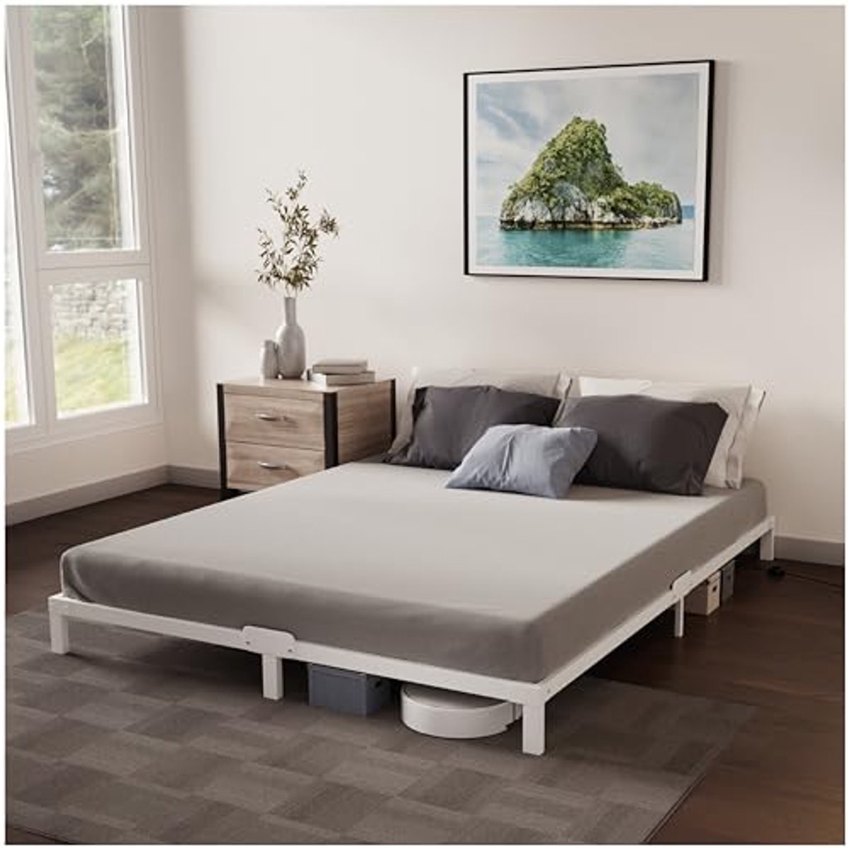 Metalen Bedframe 140 x 200 cm met Lattenbodem en Veel Opbergruimte