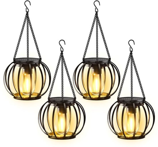 4x Solar lamp LED - Tuinverlichting op zonne-energie - Solar Lantaarns Craquelé Glas