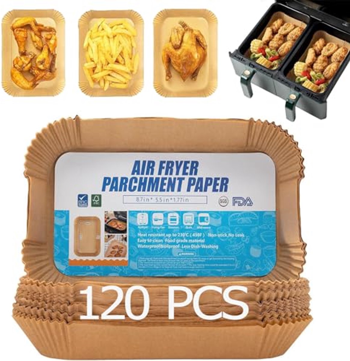 Voorgestanst Bakpapier voor Airfryer - 120 Stuks