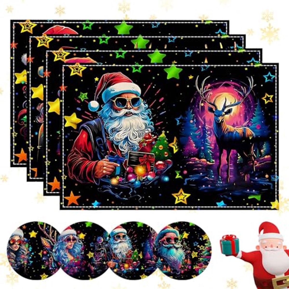 Kerstplacemats - Wasbare en Antislip Placemat voor Feesten en Diner - Set van 4 - 30 x 45 cm