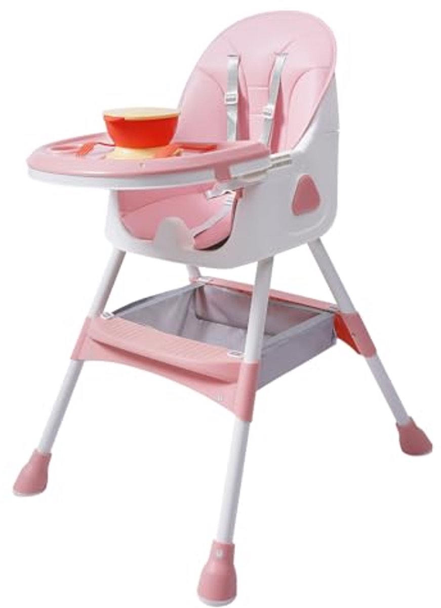 Image of 2-in-1 Kinderstoel voor Baby's en Peutertjes met Bestek - Geschikt voor 6 Maanden tot 6 Jaar - Roze
