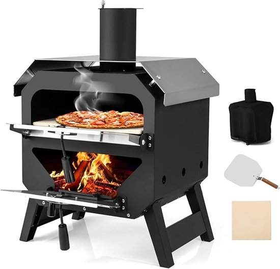 LIVIN' Outdoor Pizzaoven Met Pizzasteen & Thermometer, Draagbare Van Roestvrij Staal Voor De Tuin, Camping En Outdoor Keuken, Mobiel Met Andere Accessoires