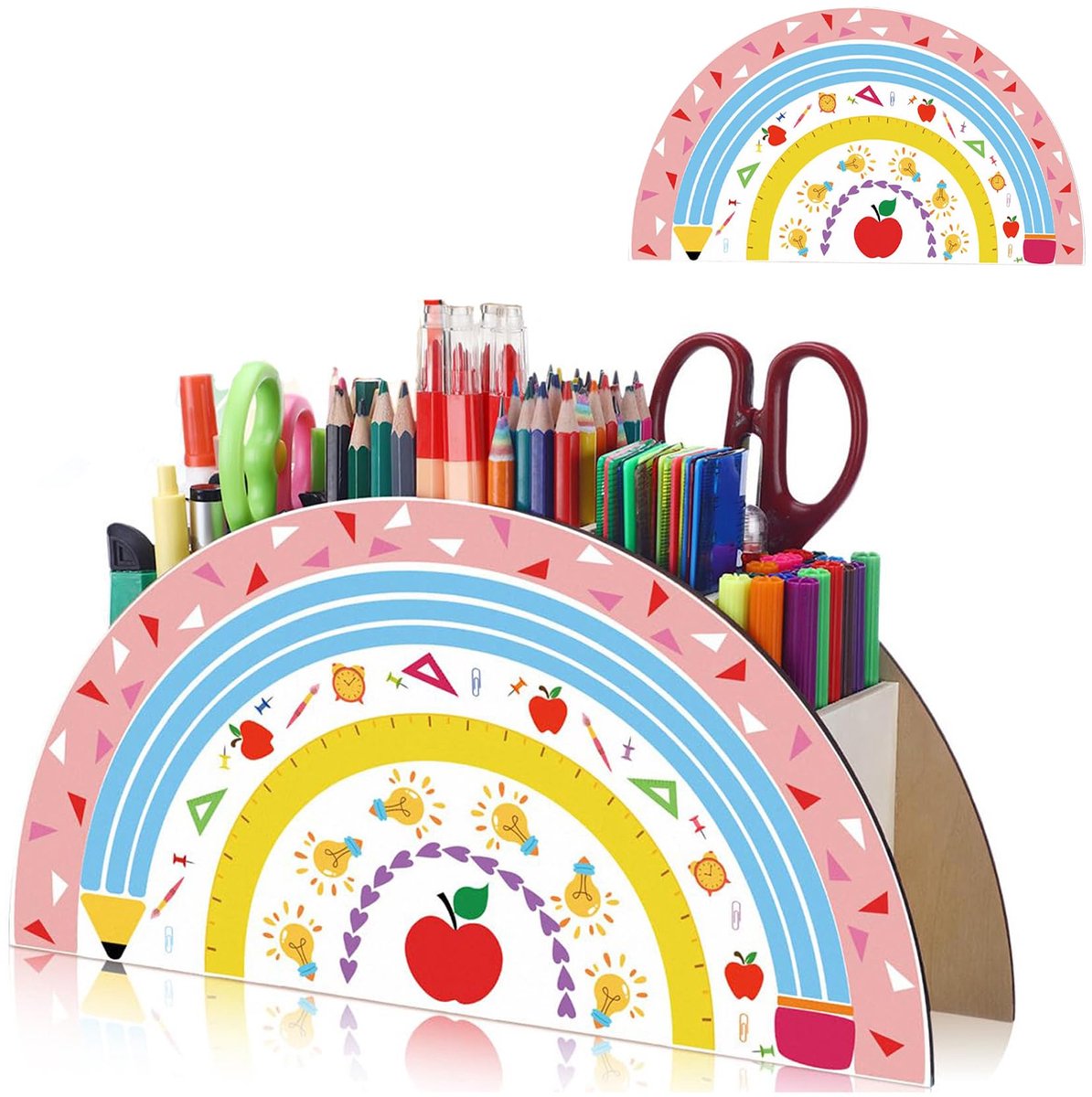 Houten Bureau-organizer - Regenboog design - Voor pennen, schrijfwaren en kantoormateriaal - Voor kinderen, thuis, kantoor en klaslokaal