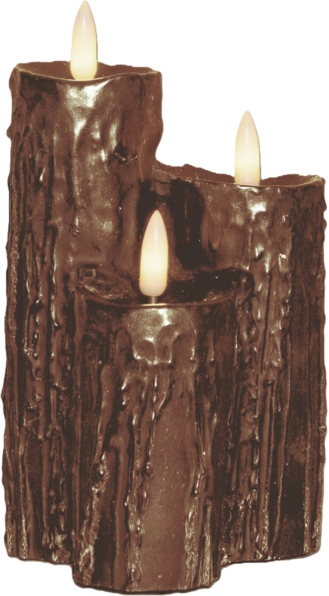 Anna's Collection LED druipkaarsen - 3x - brons - 16 x 11 cm - wax - kaarsen - kaarsenset