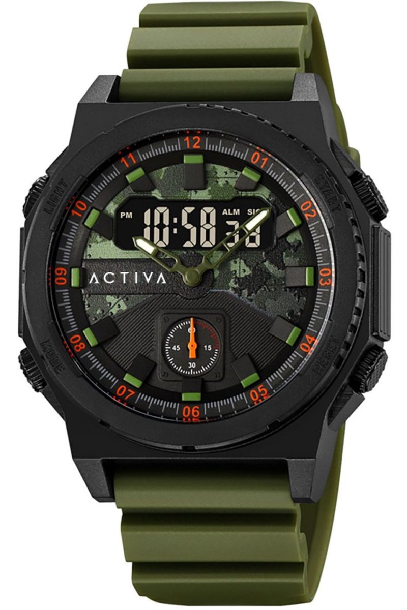 Activa x Invicta Digital ACW2355-001 Heren Horloge - Waterdicht - Digitaal - Quartz Uurwerk - Plastic met groene Wijzerplaat - 47mm