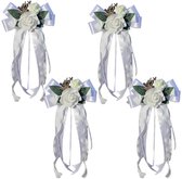 Lintdecoraties voor trouwauto's, 4 stuks kunstbloemenspiegeldecoraties met strikken, decoraties voor trouwauto's, romantische autoaccessoires voor bruidsfeesten, 17x36cm