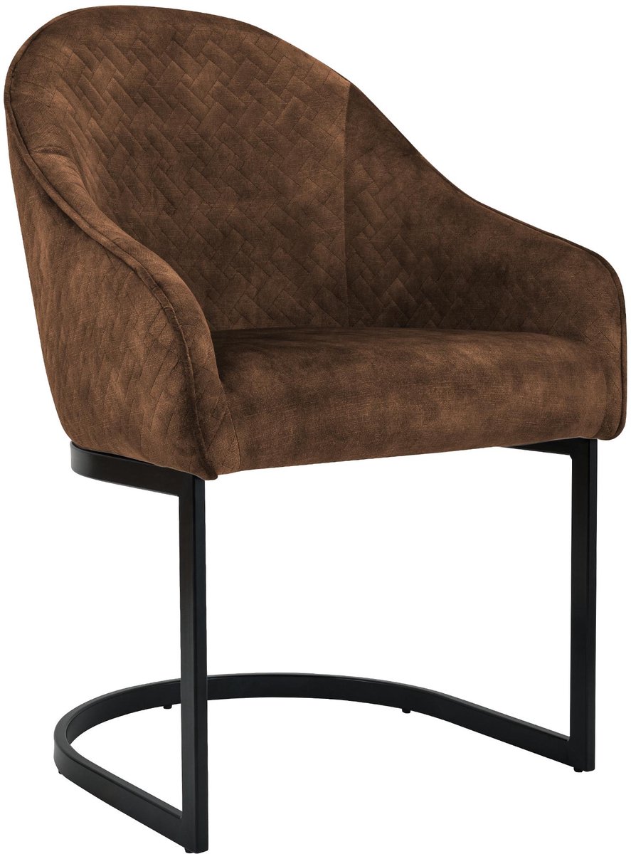 CLP Jarik Eetkamerstoel - met armleuning - Modern - Metalen Frame - Belastbaar tot 140 kg - Fluweel/koffie
