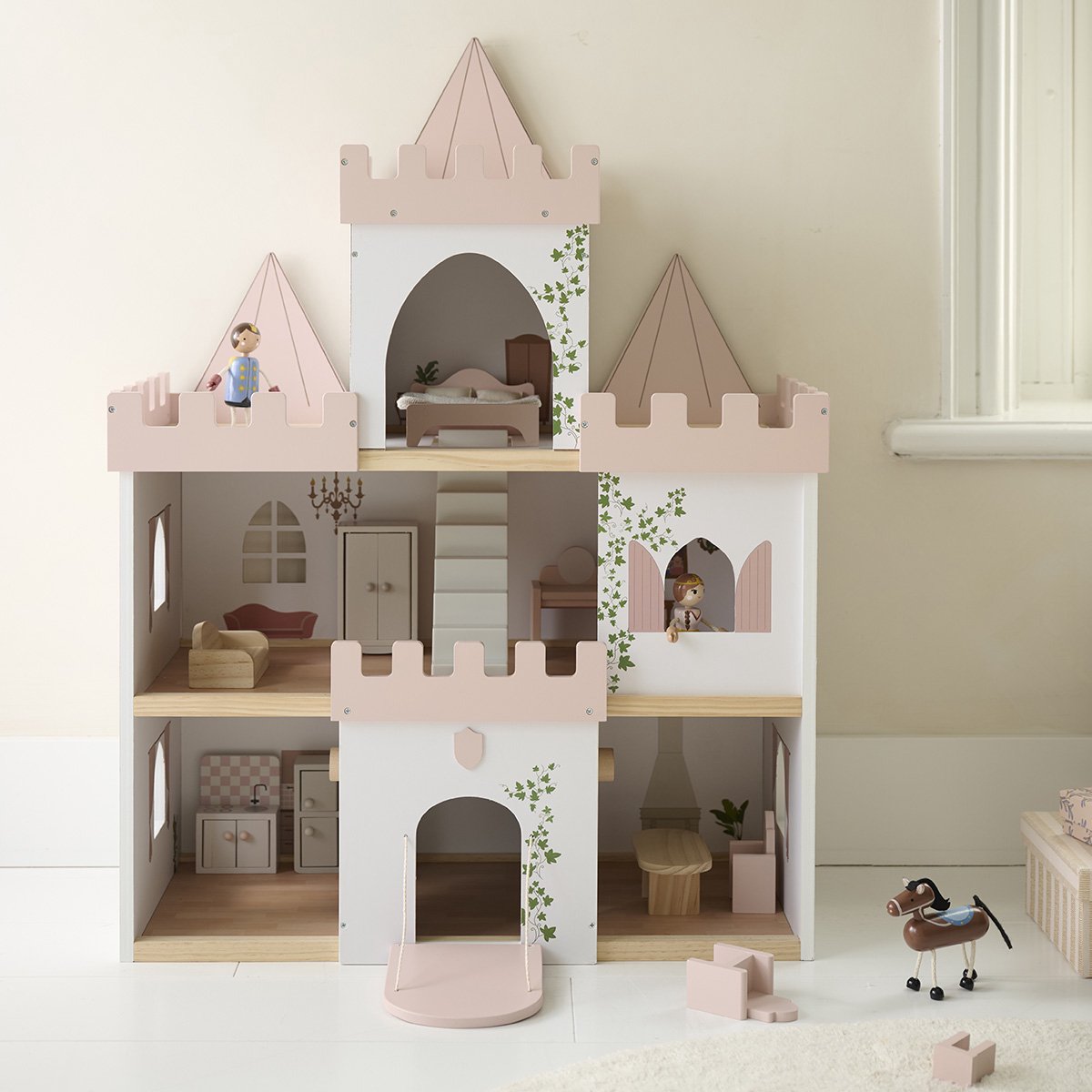 Petite Amélie Houten Poppenhuis Prinsessenkasteel - Incl. poppen en 10-delige meubelset
