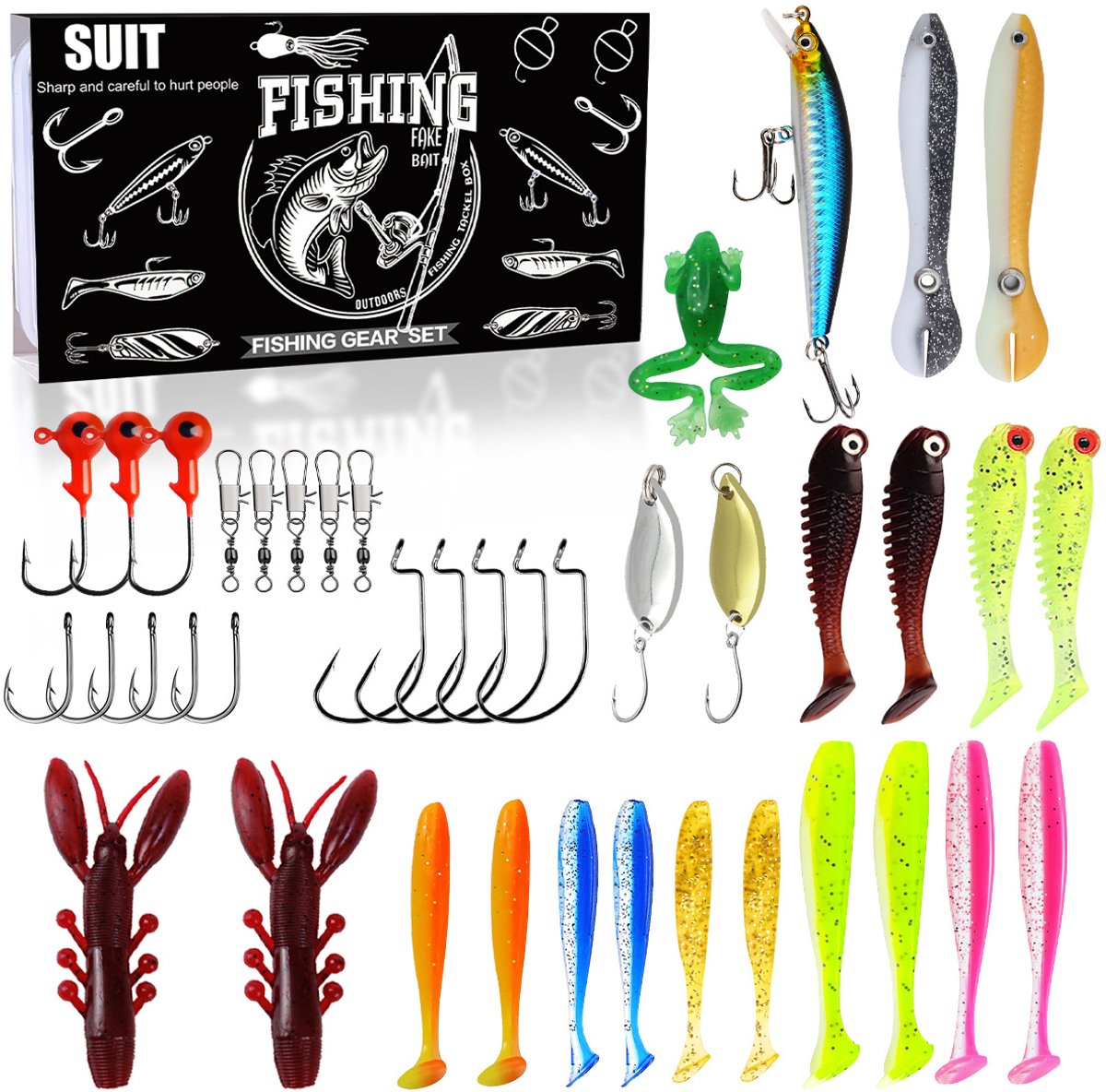 Kerst Adventskalender gevuld met gemengde aas, minnow, klimmende pailletten, zachte en harde vishaken - Serie 14.