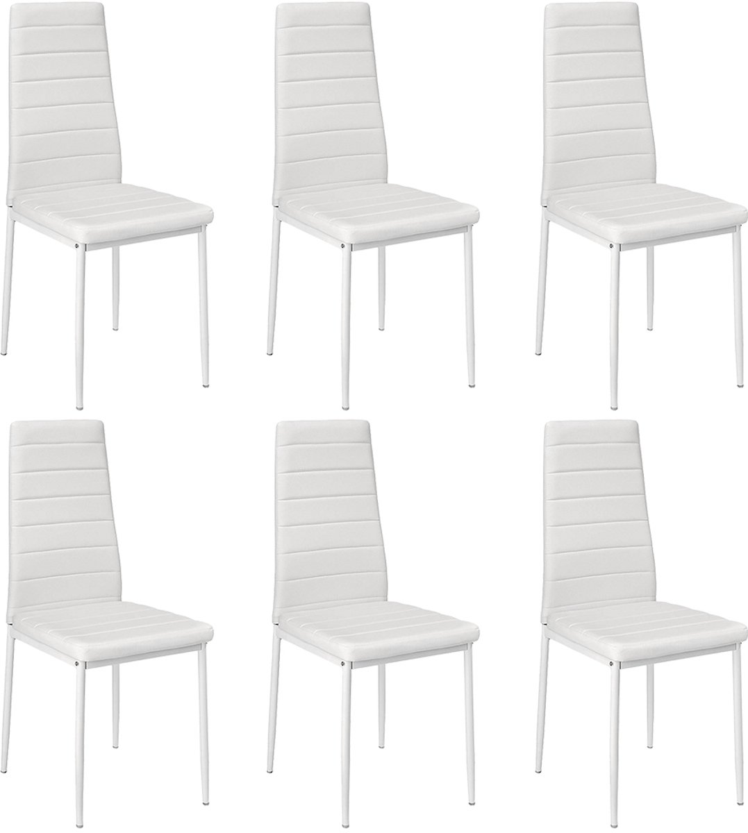 PIPIPOXER-Eetkamerstoelen - Set Van 6 - Eettafelstoel - Keukenstoel -Stoel-PU Leer - Metalen Poten -Wit