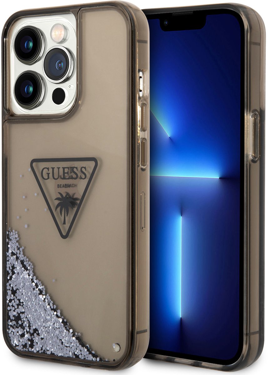 Guess Back Cover - iPhone 15 Pro Max - Zwart - Liquid Glitter - Schokabsorberend TPU